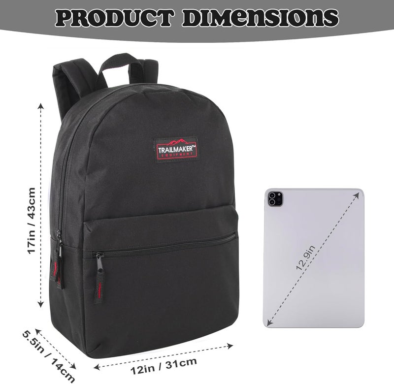 Trailmaker Classic 17 inch Backpacks with Adjustable Padded Straps | School Backpacks for Girls, Boys (Black) - Image 4